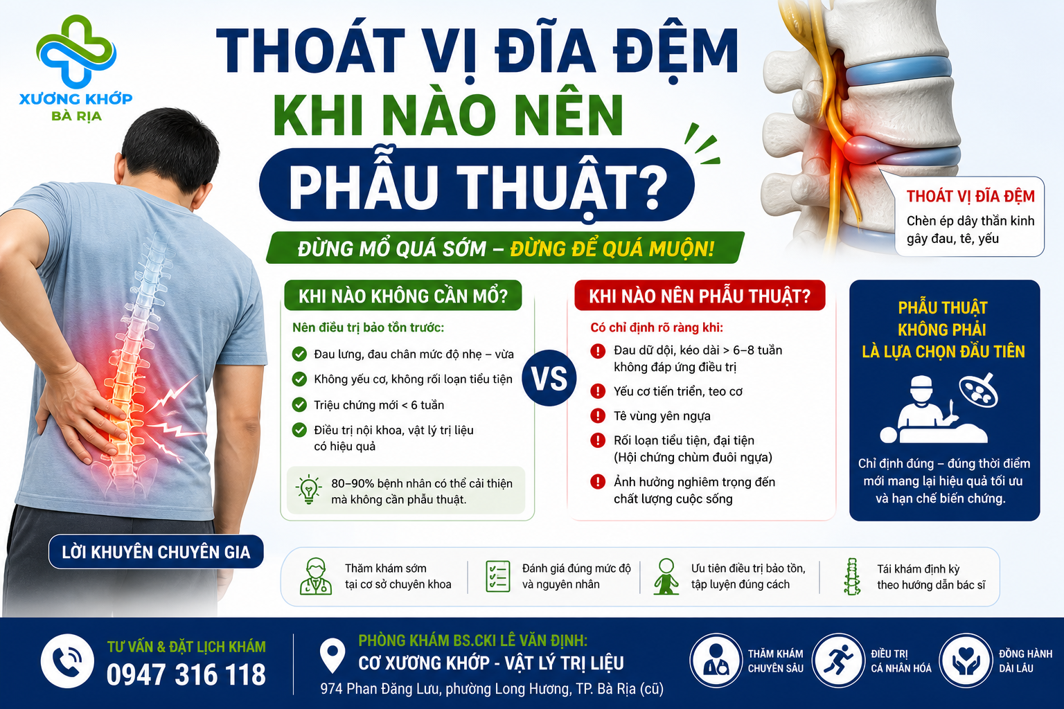 THOÁT VỊ ĐĨA ĐỆM, KHI NÀO NÊN PHẪU THUẬT?